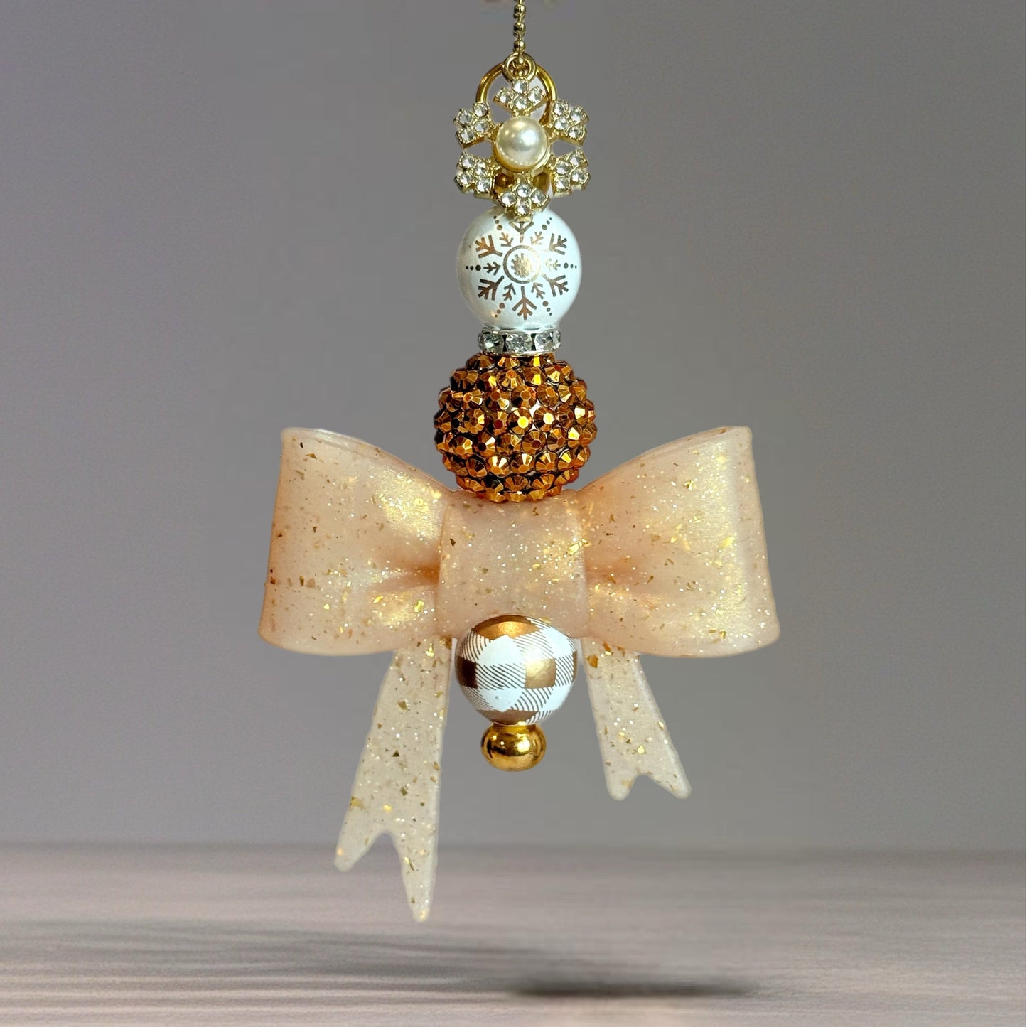 Gold Tinsel 3D Bow Charm - Tumbler Handle Charm