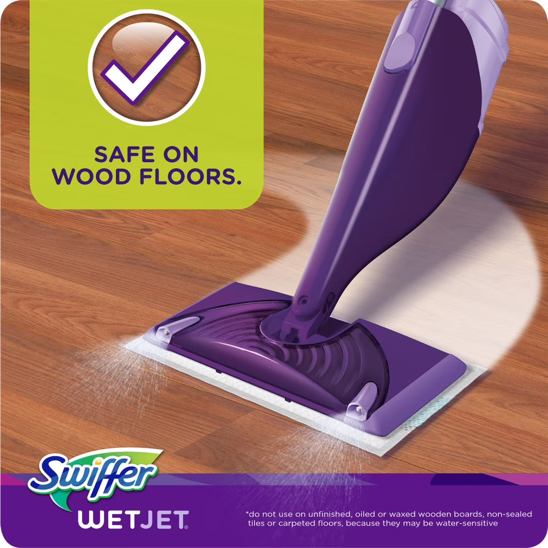 Swiffer Wet Jet Spray Mop Multi-Surface Mopping Pads, Hard Surface Cleaners, 15 Count