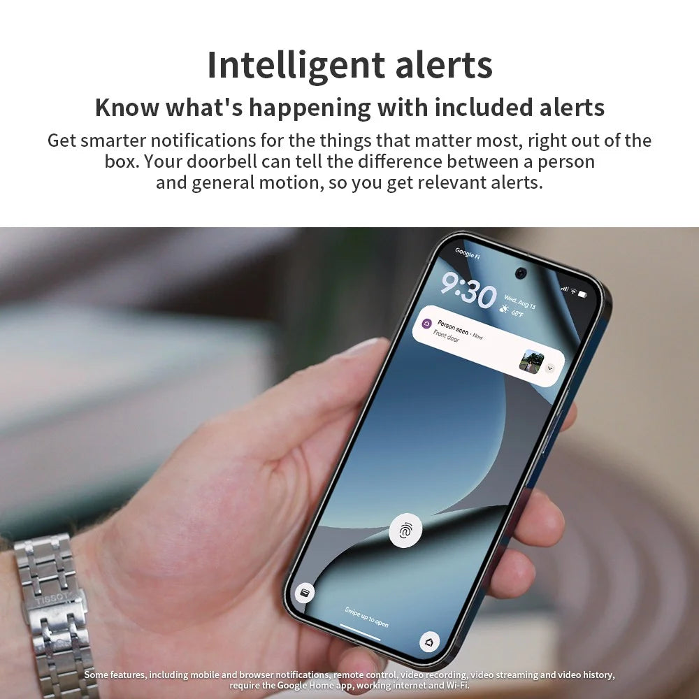 ONN Wired Video Doorbell, Head-to-Toe View, Intelligent Alerts with Google Home