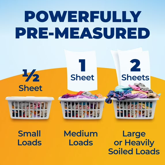 ARM & HAMMER Power Sheets Laundry Detergent, Fragrance Free, 60 Count, Up to 120 Small Loads