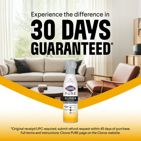 Clorox PURE Allergen Neutralizer Daily Air Spray, Energizing Citrus, 8 oz Bottle