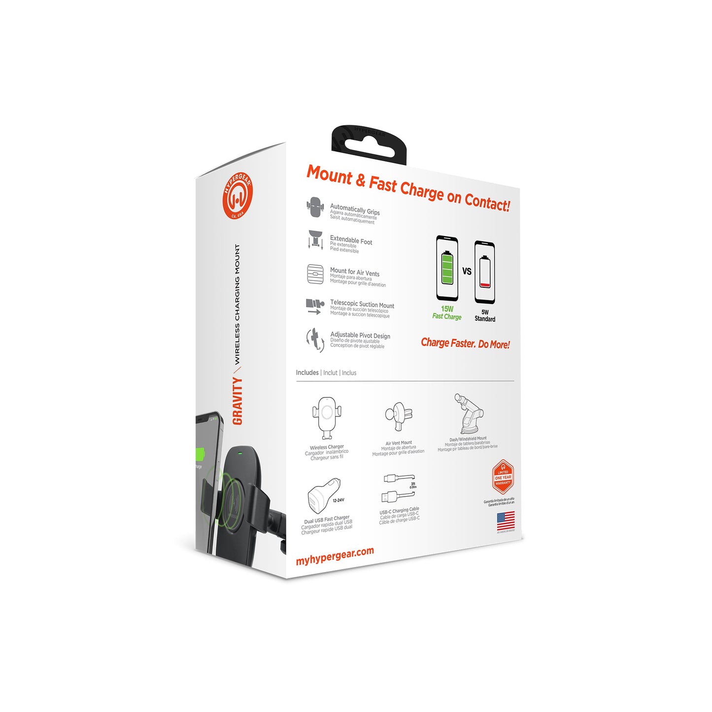 HyperGear Gravity 15W Wireless Fast Charge Mount - Hands-Free