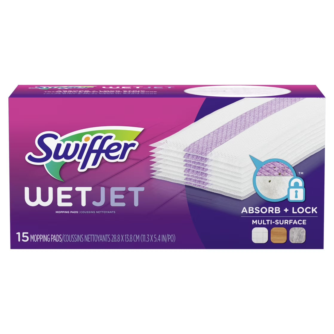 Swiffer Wet Jet Spray Mop Multi-Surface Mopping Pads, Hard Surface Cleaners, 15 Count