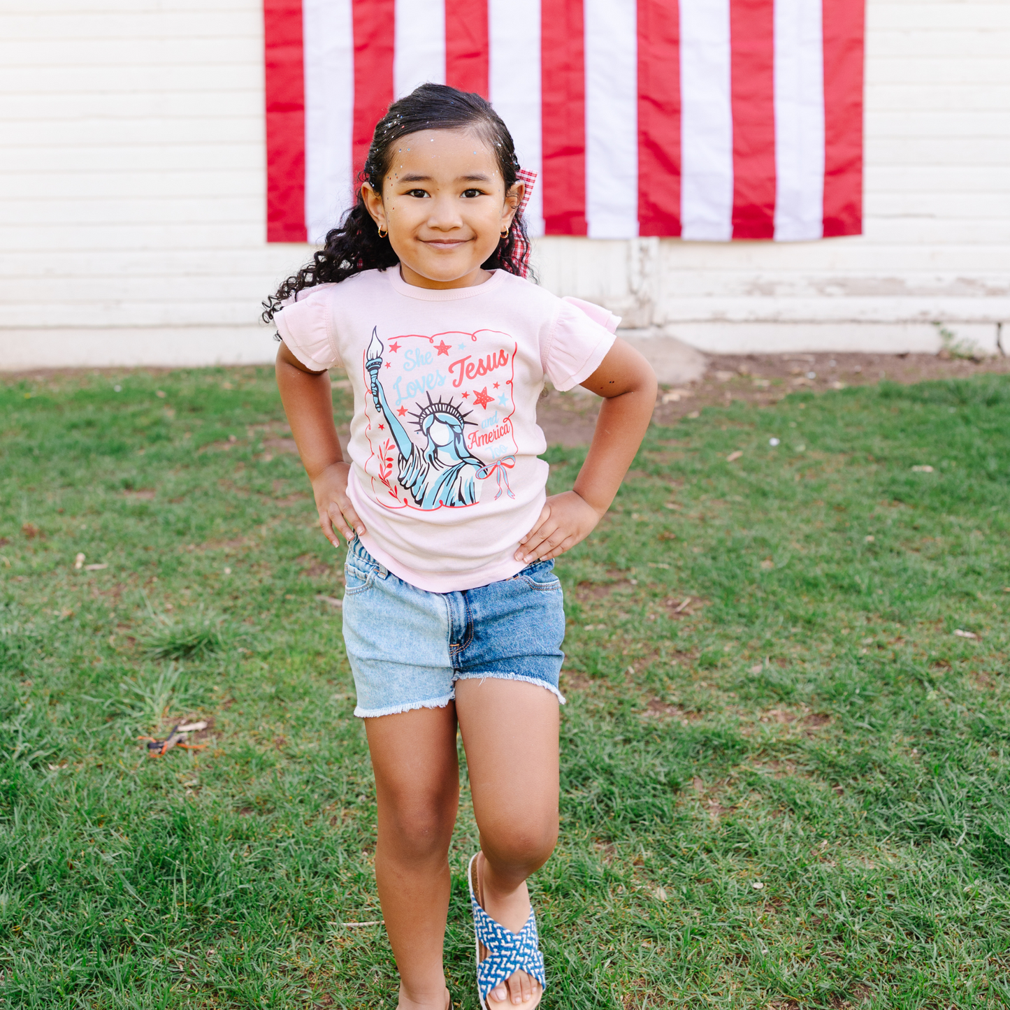 She Loves Jesus and America Too Flutter Sleeve
