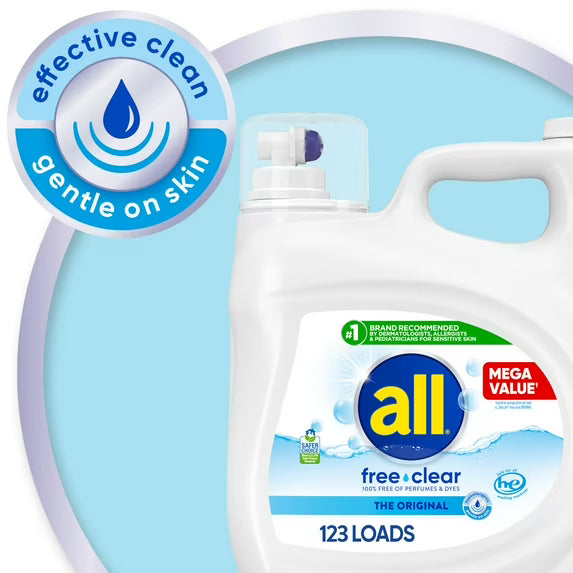 all Free Clear Liquid Laundry Detergent, 154 oz, 123 Loads
