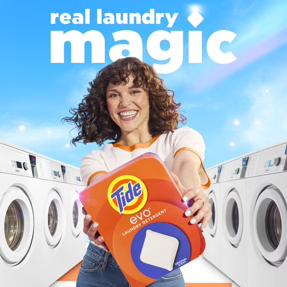 Tide Evo Laundry Detergent Tiles, 100% Concentrated, 6X Cleaning Power, Original Tide Scent, 16 Count