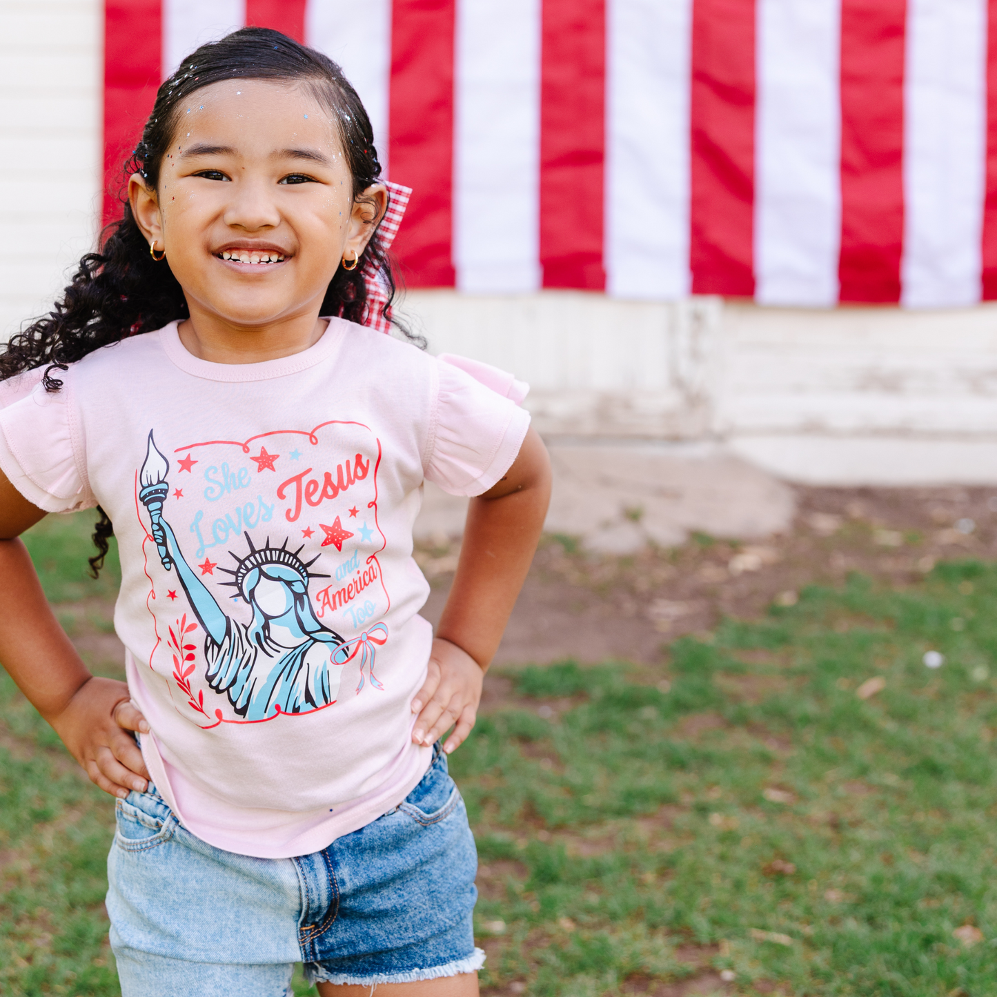 She Loves Jesus and America Too Flutter Sleeve