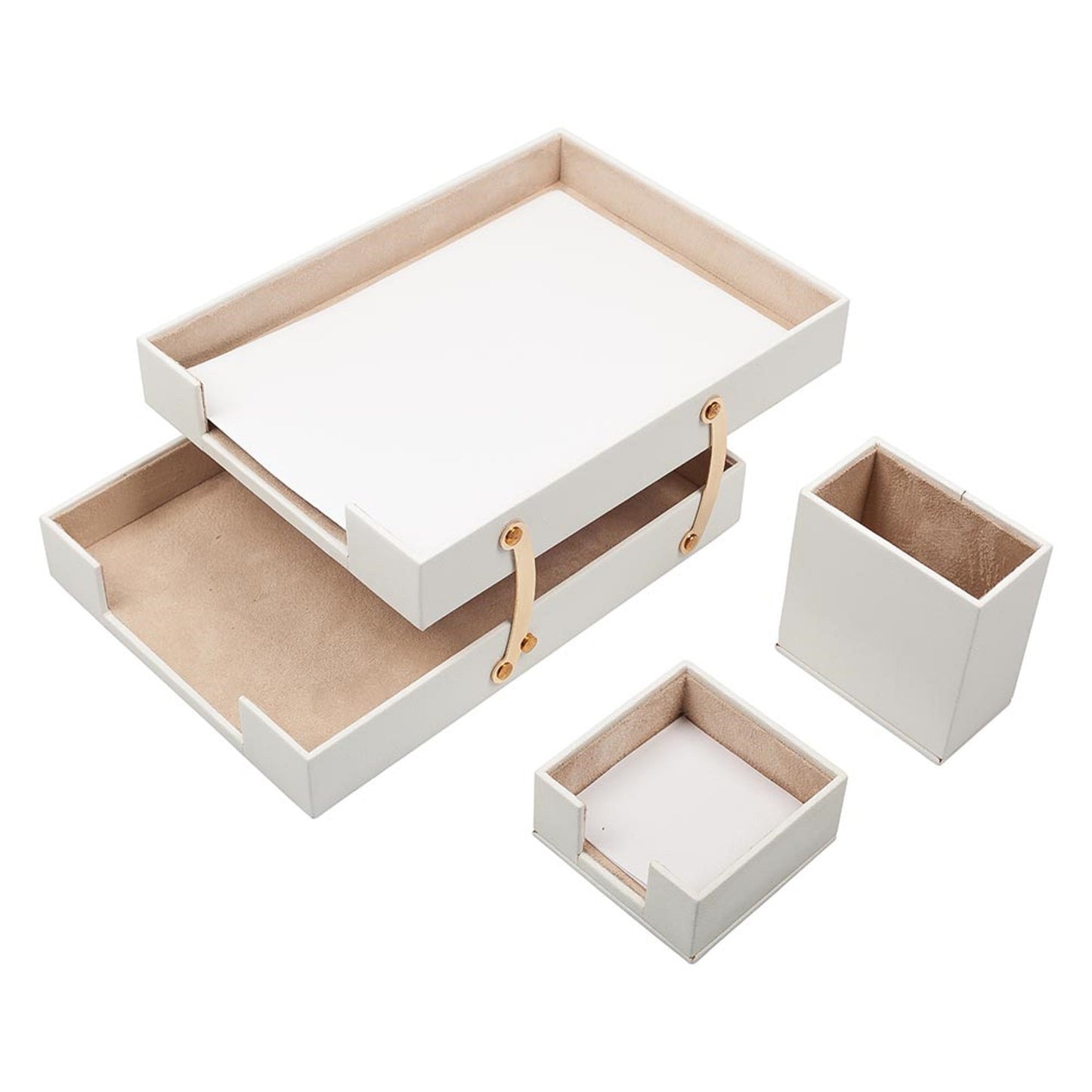 MOOG Leather Desk Set-3 Accessories-Double Document Tray - Brown - 3 PCS