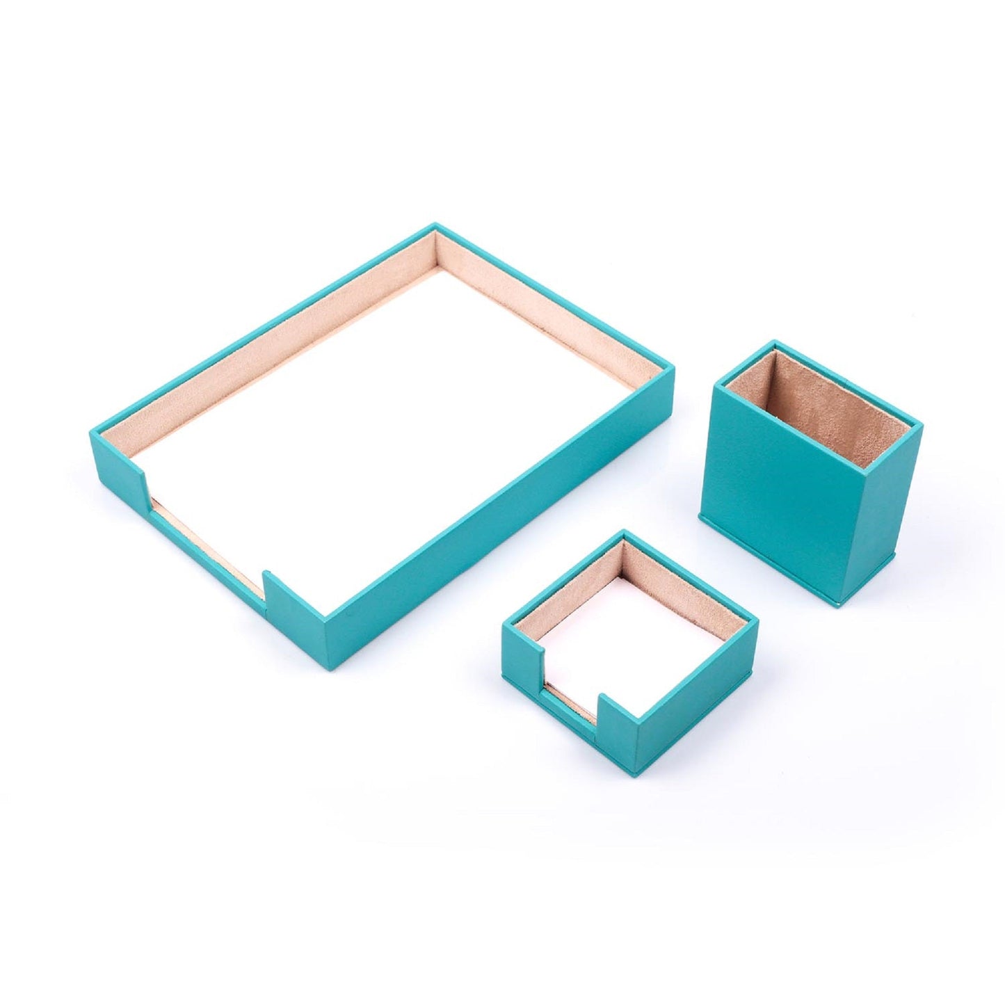 MOOG Leather Desk Set-3 Accessories-Single Document Tray - Blue - 3 PCS