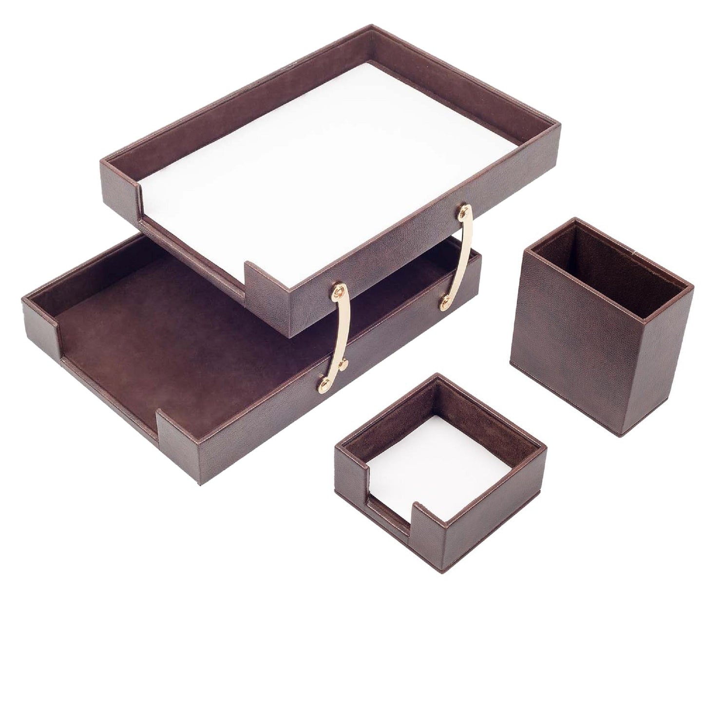 MOOG Leather Desk Set-3 Accessories-Double Document Tray - Black - 3 PCS