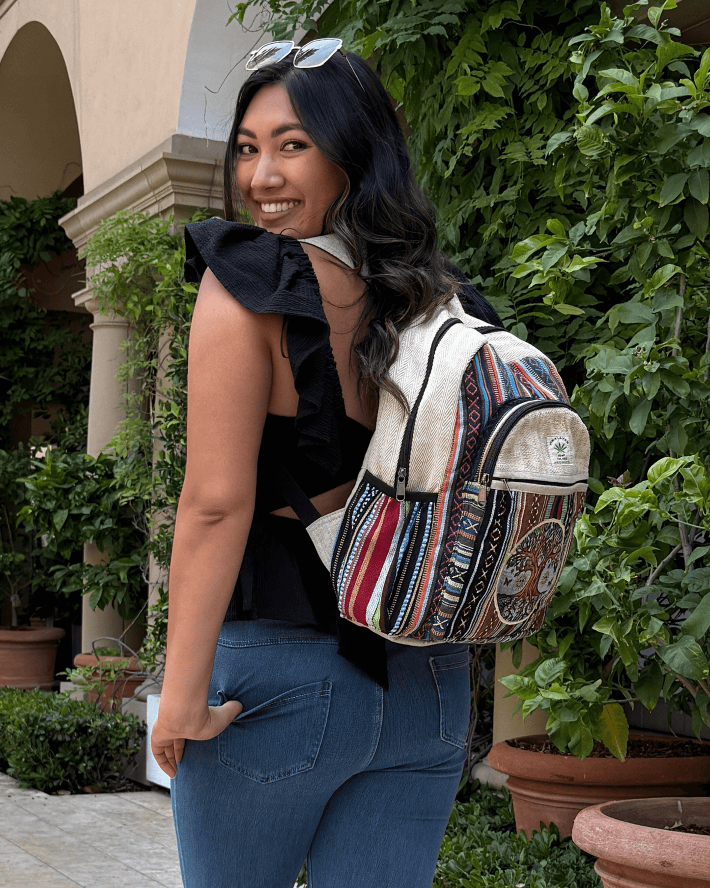 Kathmandu Collection Handmade Cotton and Hemp Tree of Life Backpack