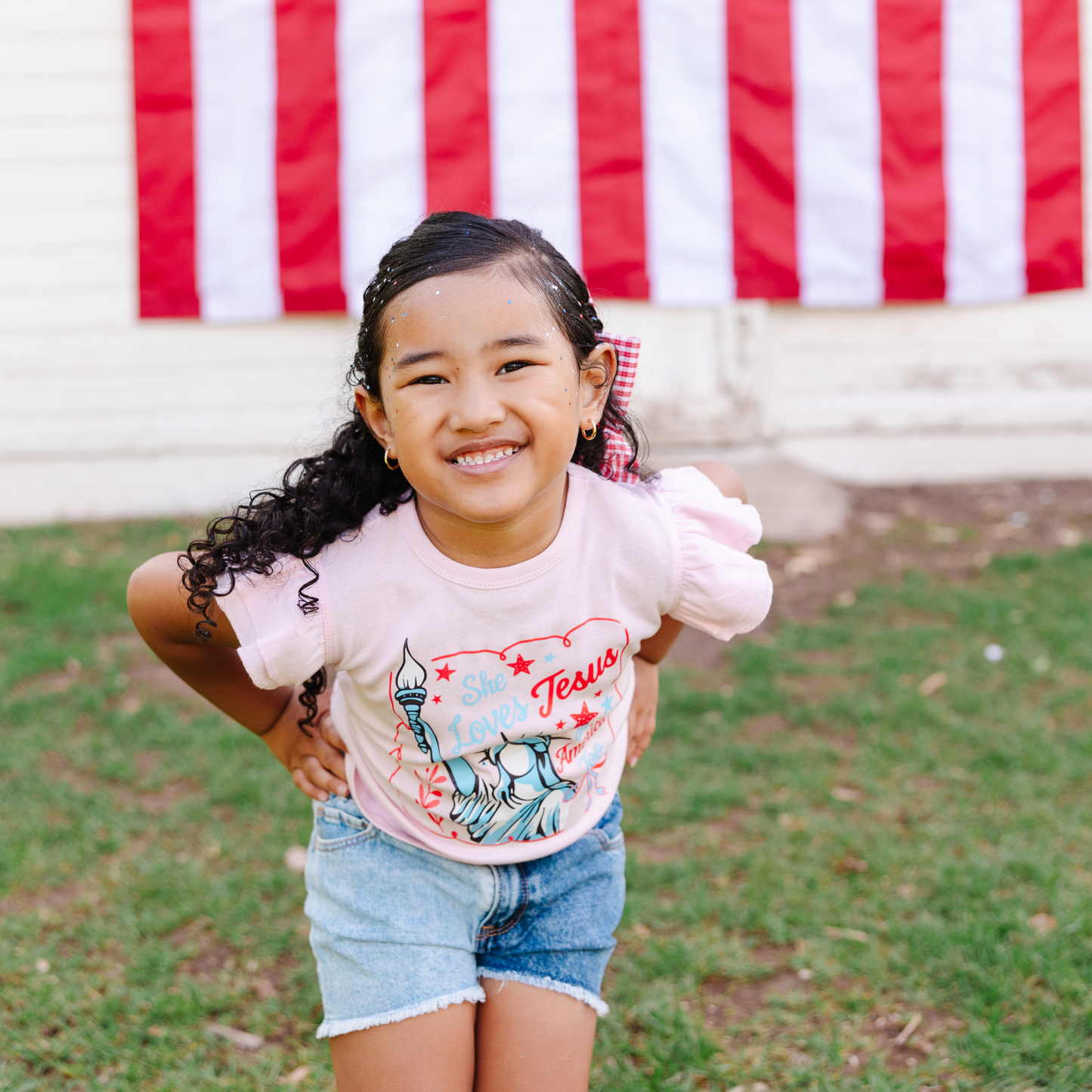 She Loves Jesus and America Too Flutter Sleeve
