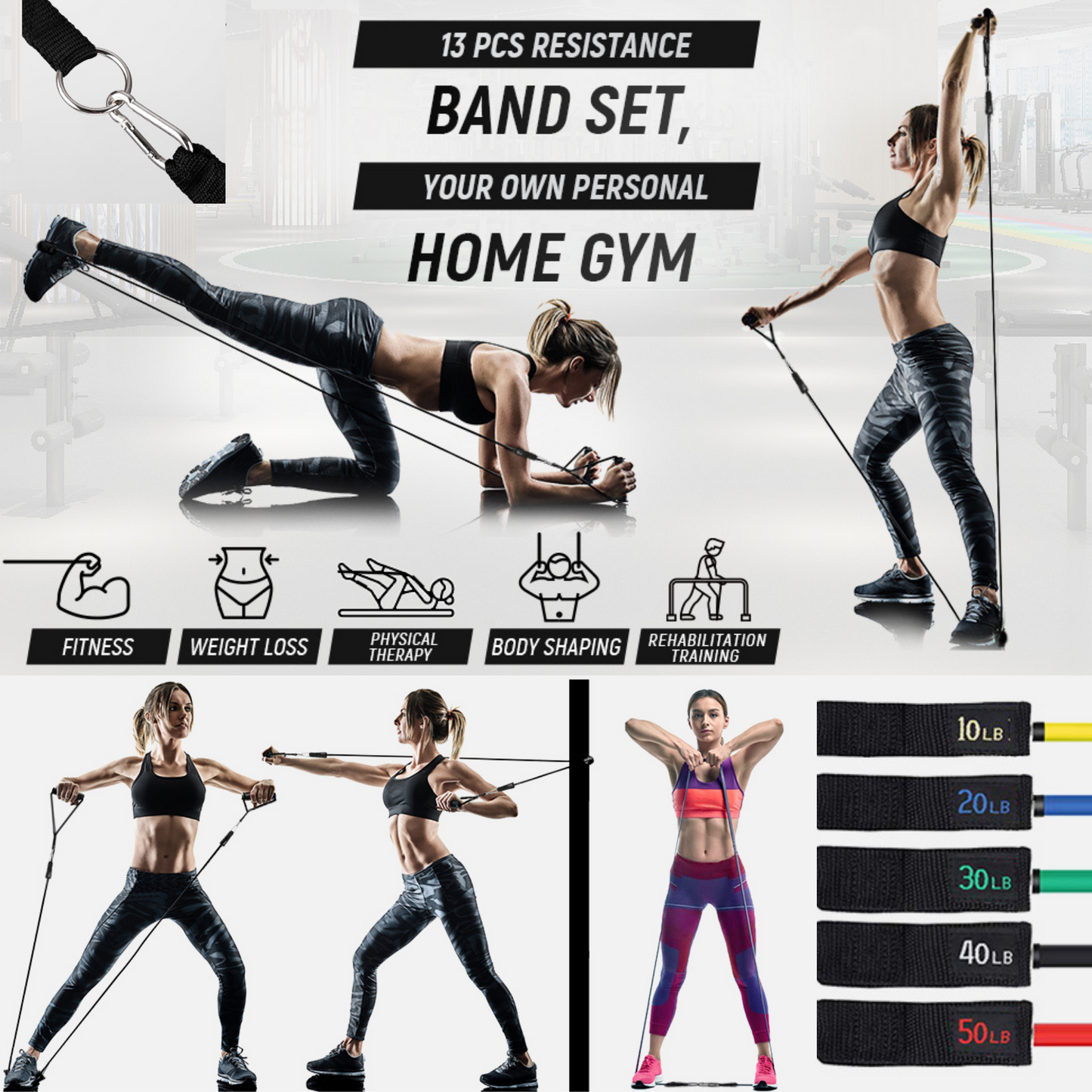 JupiterGear Intey Resistance Bands Set Exercise Bands with Protective Sleeve - Portable Resistance Bands with Door Anchor, Handles, Legs Ankle Straps - Home Gym Resistance Training [13 Pcs Set]