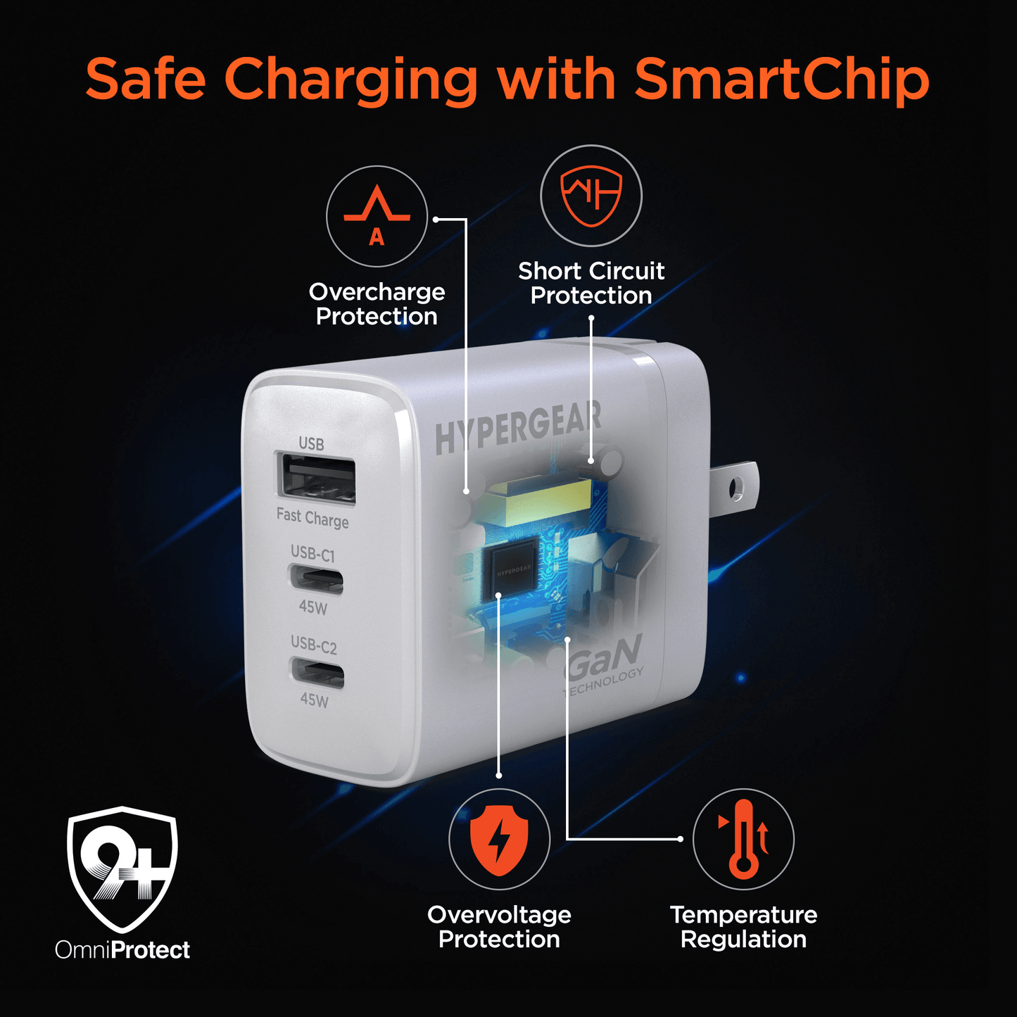 HyperGear 45W USB-C PD PPS Tri-Port GaN Fast Wall Charger