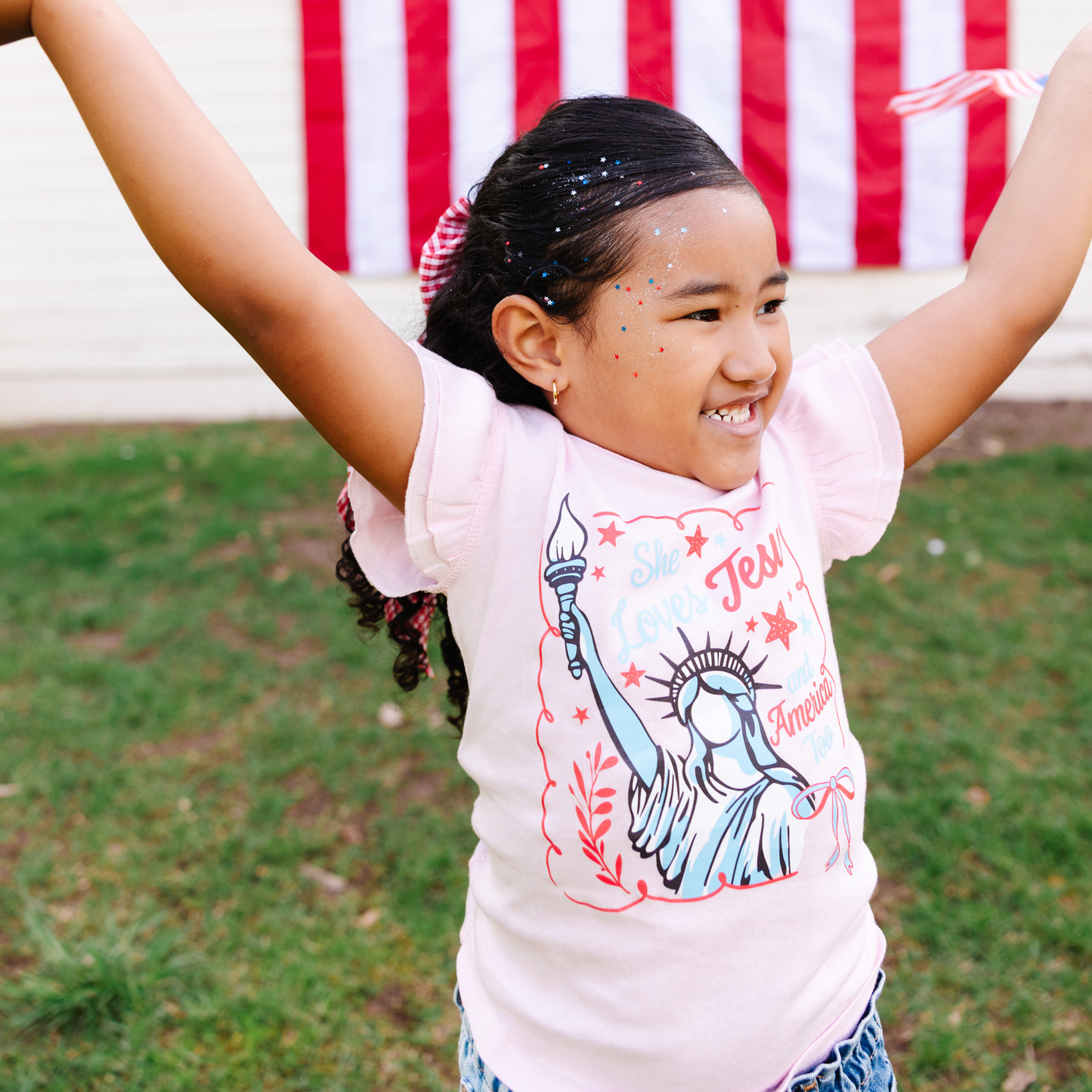 She Loves Jesus and America Too Flutter Sleeve