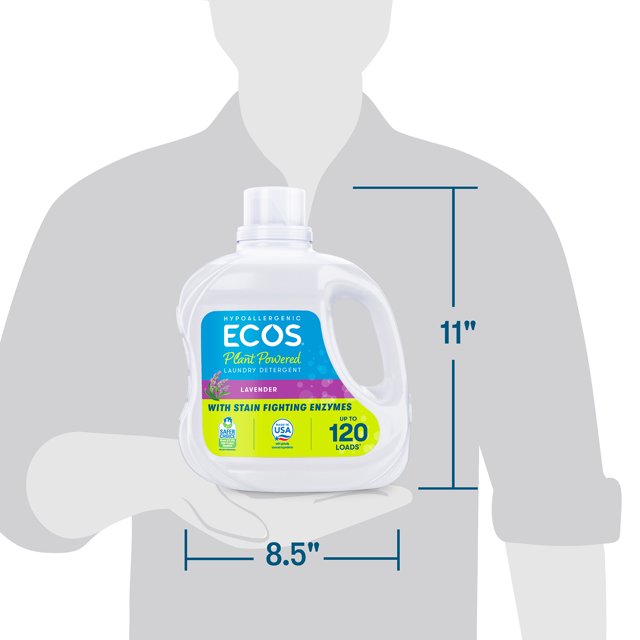 ECOS Hypoallergenic Liquid Laundry Detergent for Sensitive Skin, Free & Clear, 120 Loads, 110ozECOS Hypoallergenic Liquid Laundry Detergent for Sensitive Skin, Free & Clear, 120 Loads, 110oz