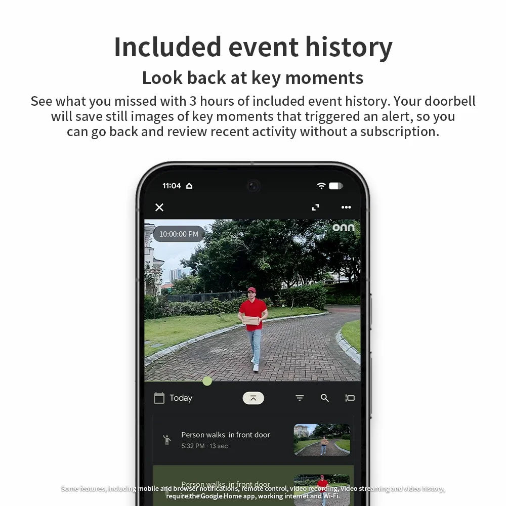 ONN Wired Video Doorbell, Head-to-Toe View, Intelligent Alerts with Google Home