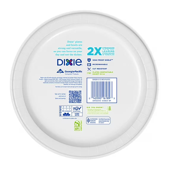 Dixie Disposable Paper Plates, 8.5", Multi-Color, 50 Count