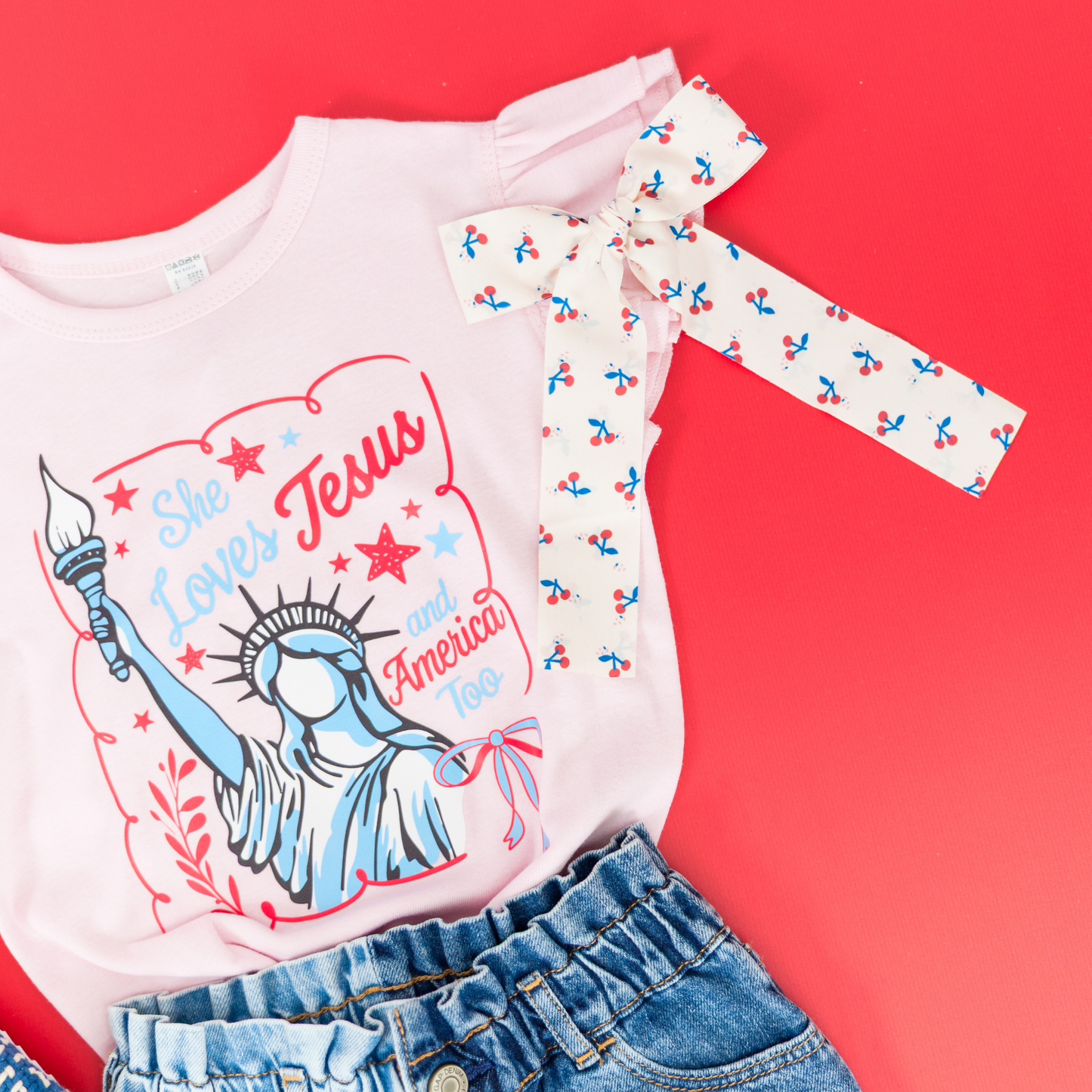 She Loves Jesus and America Too Flutter Sleeve