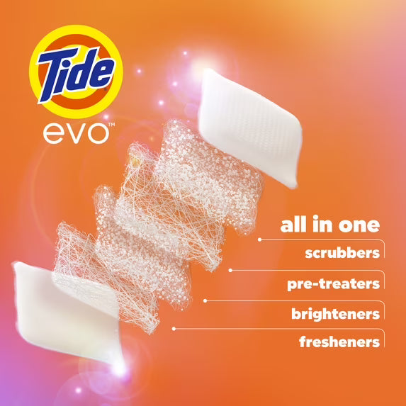 Tide Evo Laundry Detergent Tiles, 100% Concentrated, 6X Cleaning Power, Original Tide Scent, 16 Count