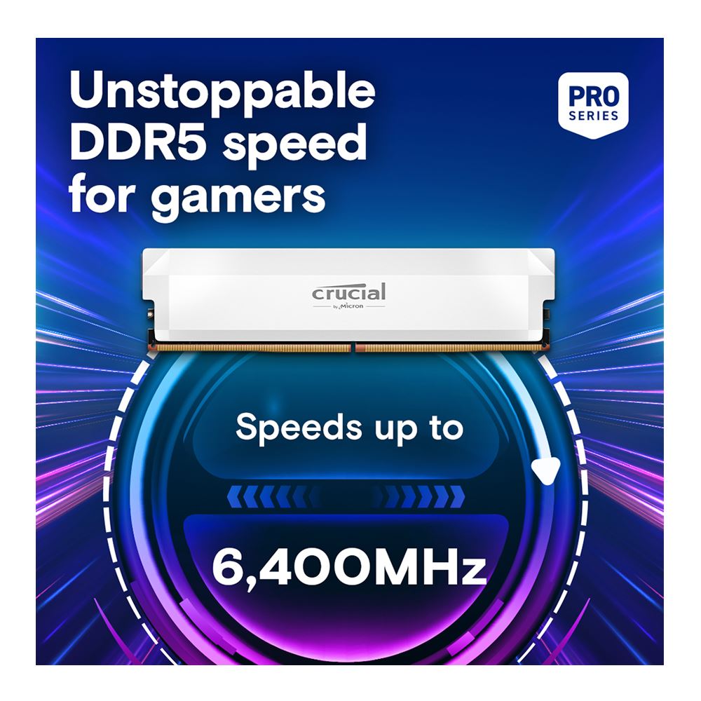 Crucial Pro 64GB (2x32GB) DDR5-6000 Desktop Memory Kit CL40 Dual Channel - White | CP2K32G60C40U5W - Micro Center