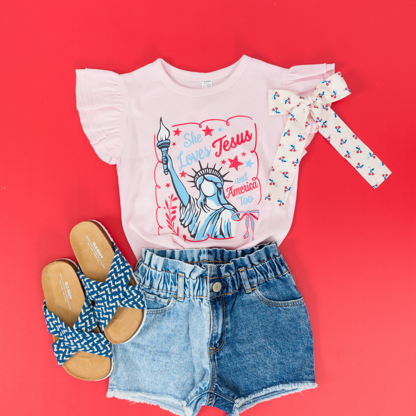 She Loves Jesus and America Too Flutter Sleeve