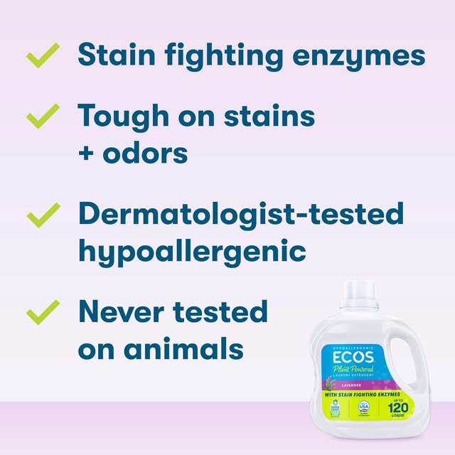 ECOS Hypoallergenic Liquid Laundry Detergent for Sensitive Skin, Free & Clear, 120 Loads, 110ozECOS Hypoallergenic Liquid Laundry Detergent for Sensitive Skin, Free & Clear, 120 Loads, 110oz