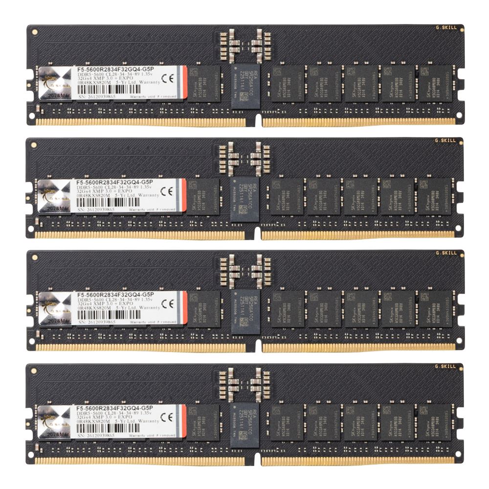 G.Skill G5P 128GB (4x32GB) DDR5-5600 PC5-44800 CL28 Quad Channel ECC Registered Memory Kit Intel XMP 3.0 Workstation RAM - Black