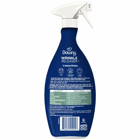 Downy Wrinkle Releaser Spray, Fabric Refreshing and Odor Eliminating, Crisp Linen, Fresh Scent, 33.8 fl oz