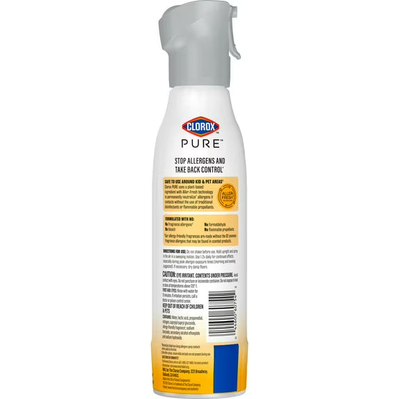 Clorox PURE Allergen Neutralizer Daily Air Spray, Energizing Citrus, 8 oz Bottle