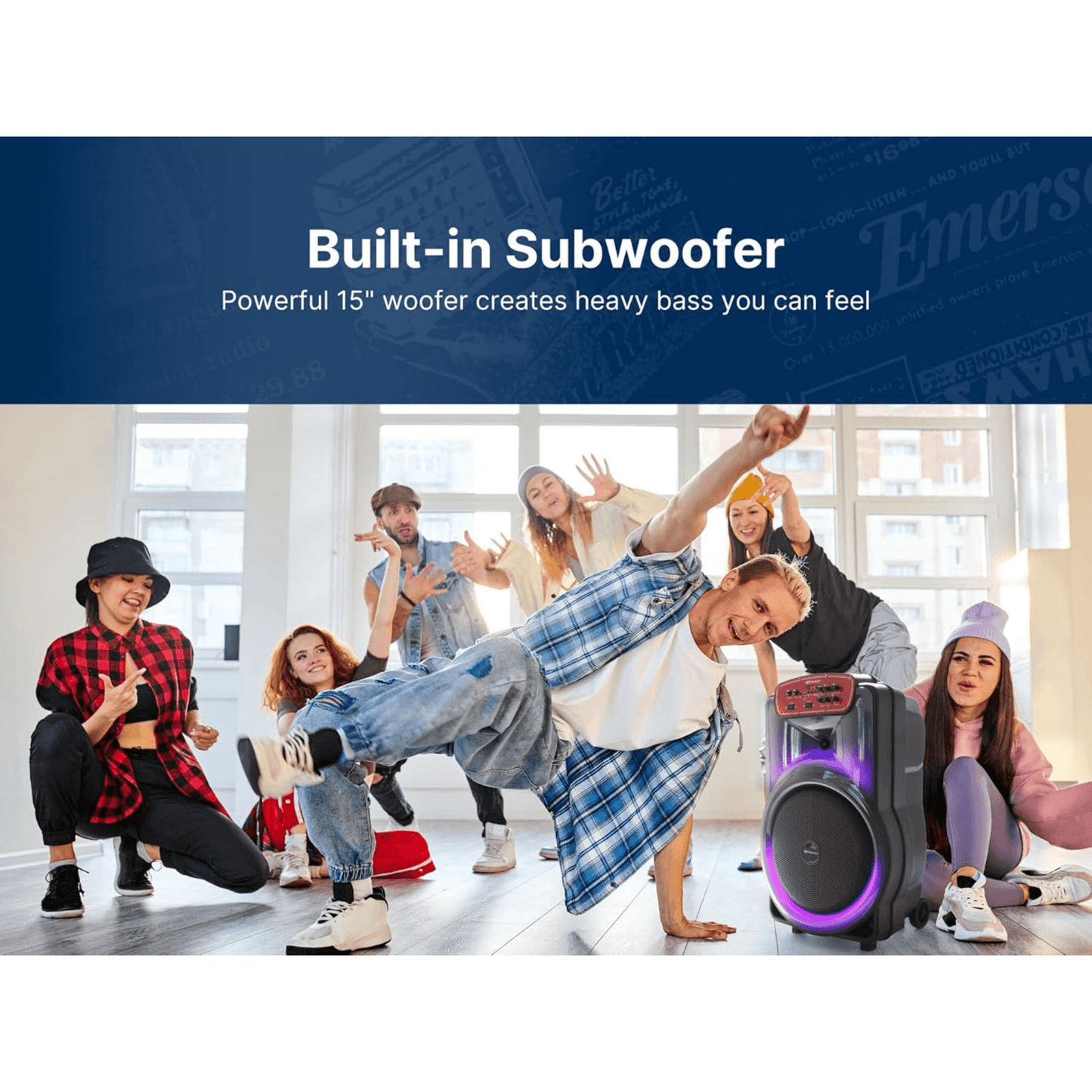 Emerson Portable Bluetooth 15" Party Speaker with Flame Lighting