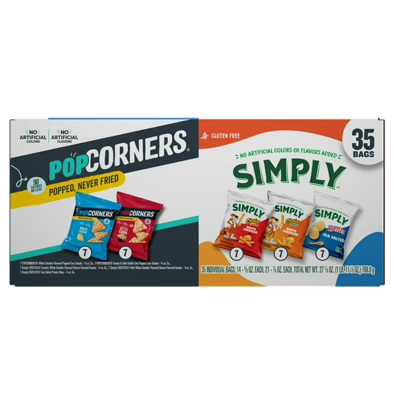 Simply and PopCorners 5 Flavor Snacks Variety Pack, 35 Count