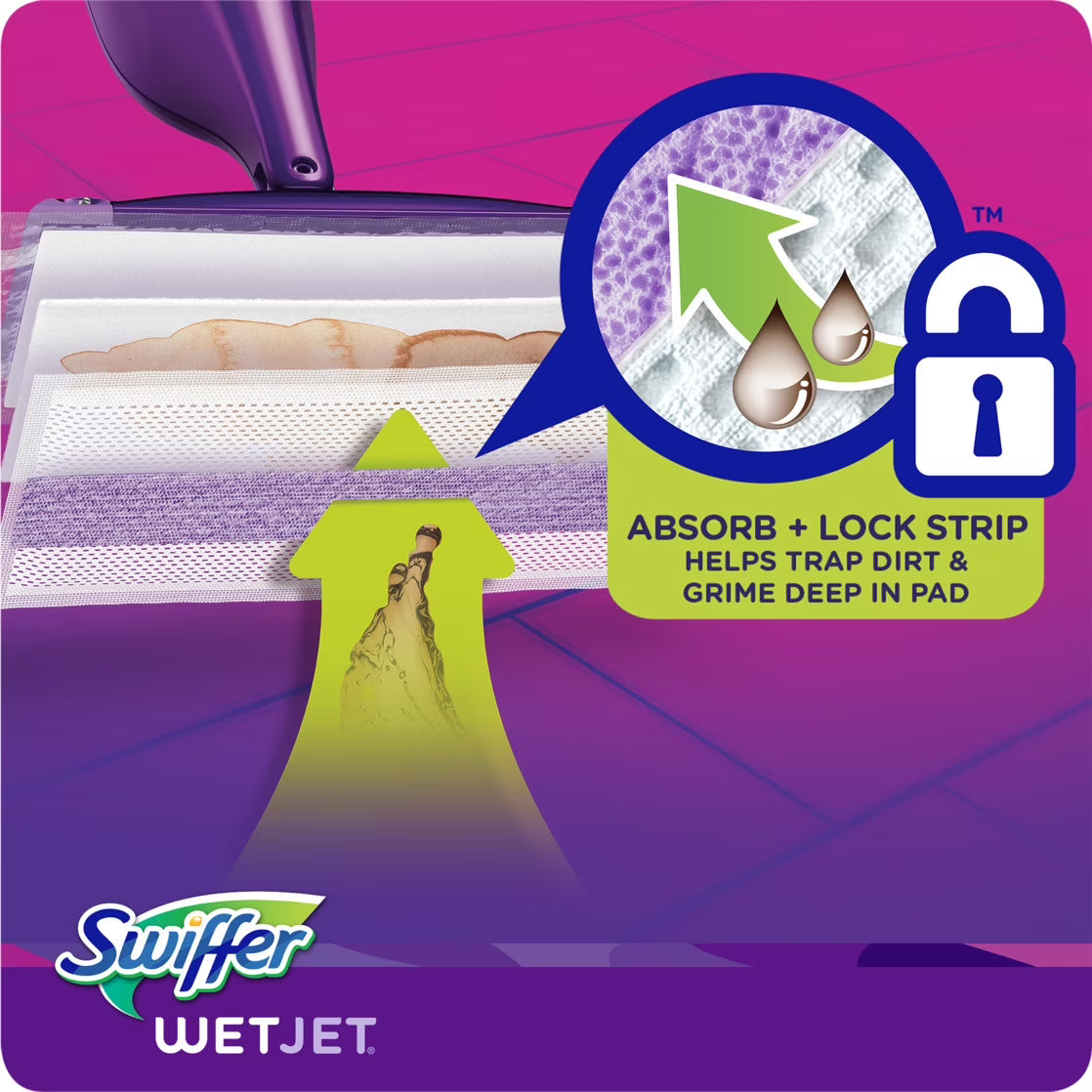 Swiffer Wet Jet Spray Mop Multi-Surface Mopping Pads, Hard Surface Cleaners, 15 Count