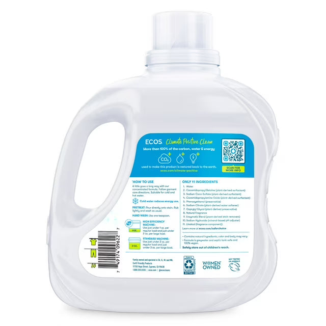 ECOS Hypoallergenic Liquid Laundry Detergent for Sensitive Skin, Free & Clear, 120 Loads, 110ozECOS Hypoallergenic Liquid Laundry Detergent for Sensitive Skin, Free & Clear, 120 Loads, 110oz