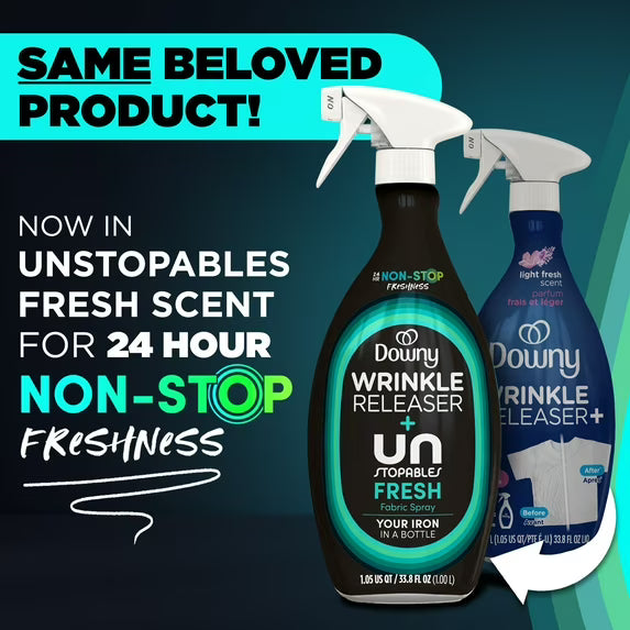 Downy Wrinkle Releaser and Refresher Fabric Spray, Unstopables Fresh Scent, 33.8 fl oz