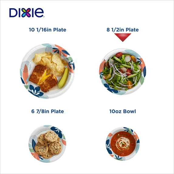 Dixie Disposable Paper Plates, 8.5", Multi-Color, 50 Count