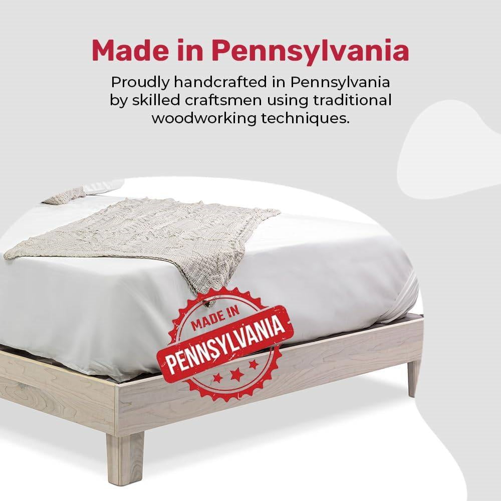 Queen size Solid Wood Heavy Duty Platform Bed Frame in Off-White - Made In USA