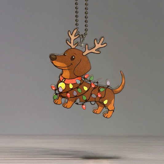 Festive Weiner Dog Christmas Charm - Tumbler Handle Charm