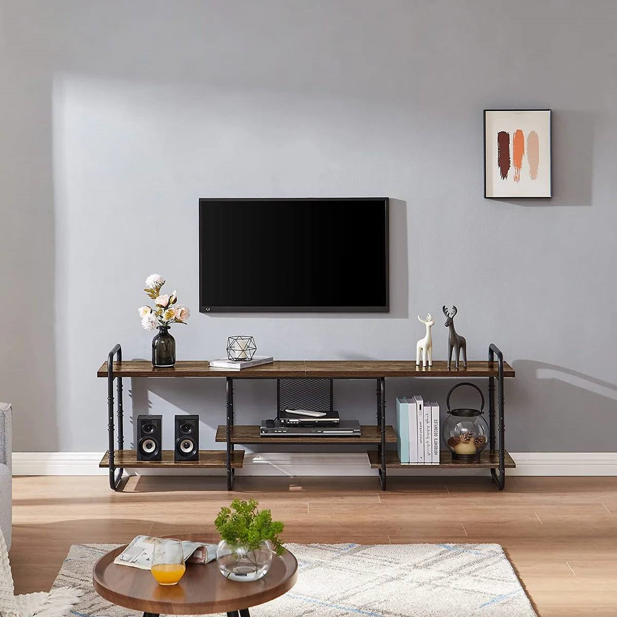 Industrial Modern Metal Wood Entertainment Center TV Stand for TV up to 75-inch
