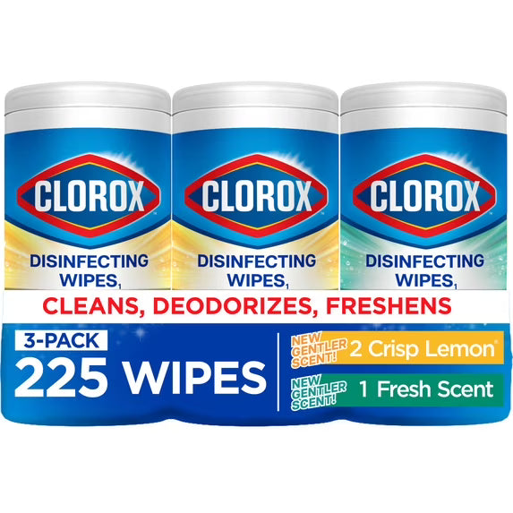 Clorox Disinfecting and Cleaning Wipes, Crisp Lemon and Fresh Scent, 75 Count Each, 3 Pack