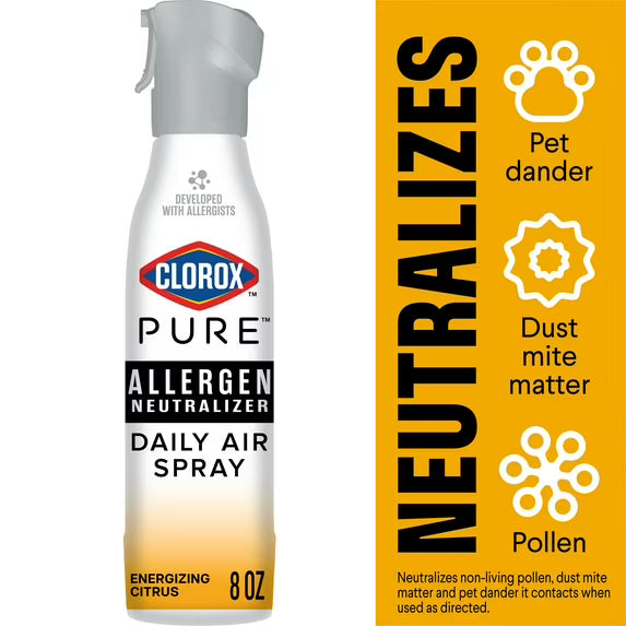 Clorox PURE Allergen Neutralizer Daily Air Spray, Energizing Citrus, 8 oz Bottle