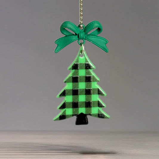 Green Plaid Christmas Tree Charm - Tumbler Handle Charm