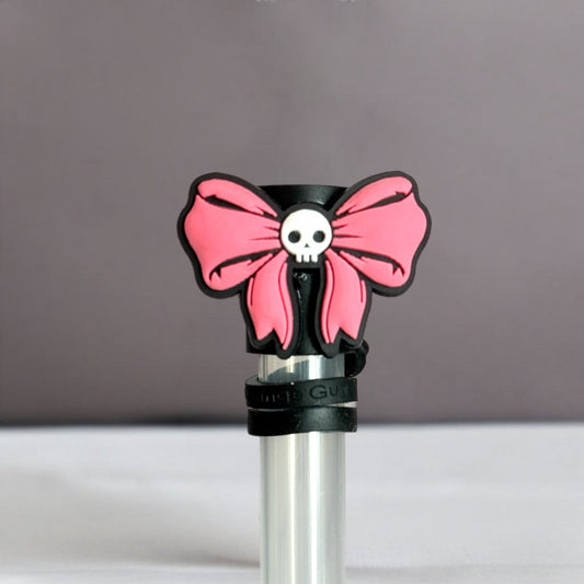 Pink Coquette Skull Straw Topper