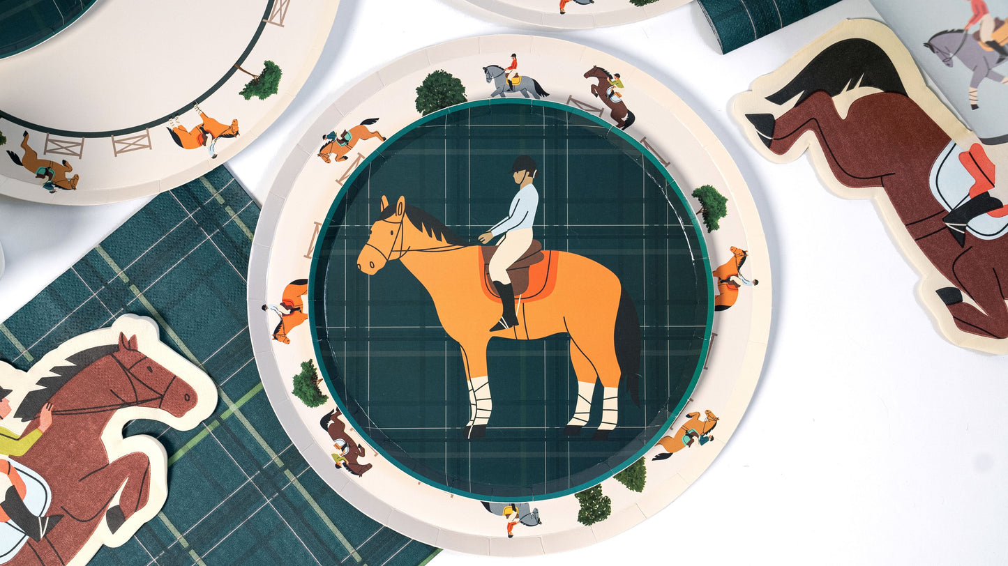 Horse Plaid Party Napkins (8x8in) | Equestrian Party Tableware | Eco-Friendly, Recyclable Paper Napkins