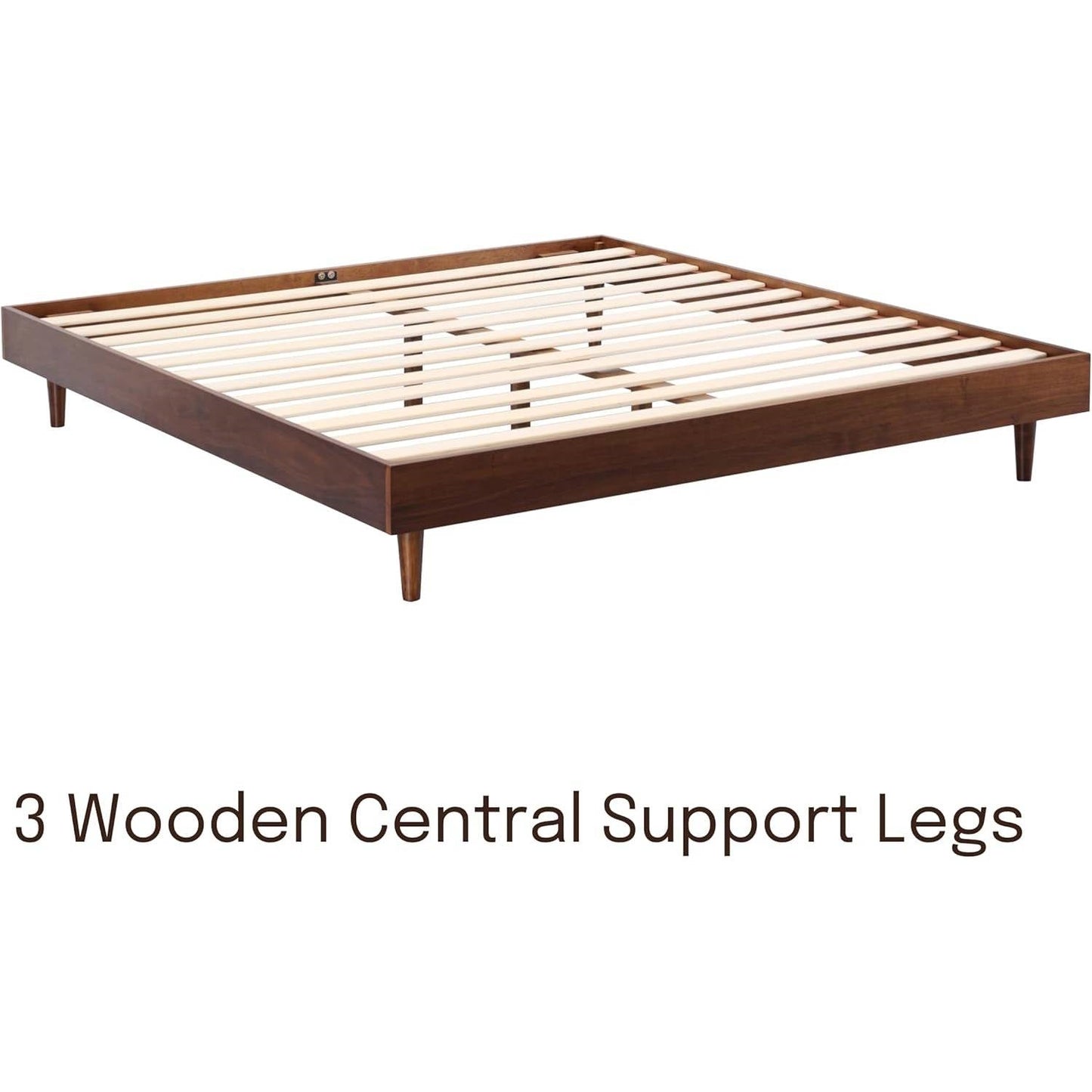 Full size Mid-Century Modern Platform Bed Frame in Dark Brown Wood Finish