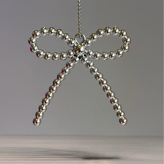 Silver Beaded Bow Charm - Tumbler Handle Charm