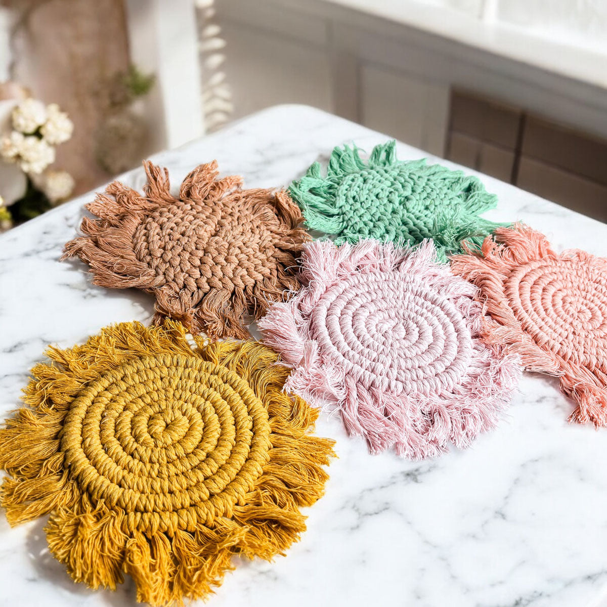 Pastel Braided Tassel Coasters