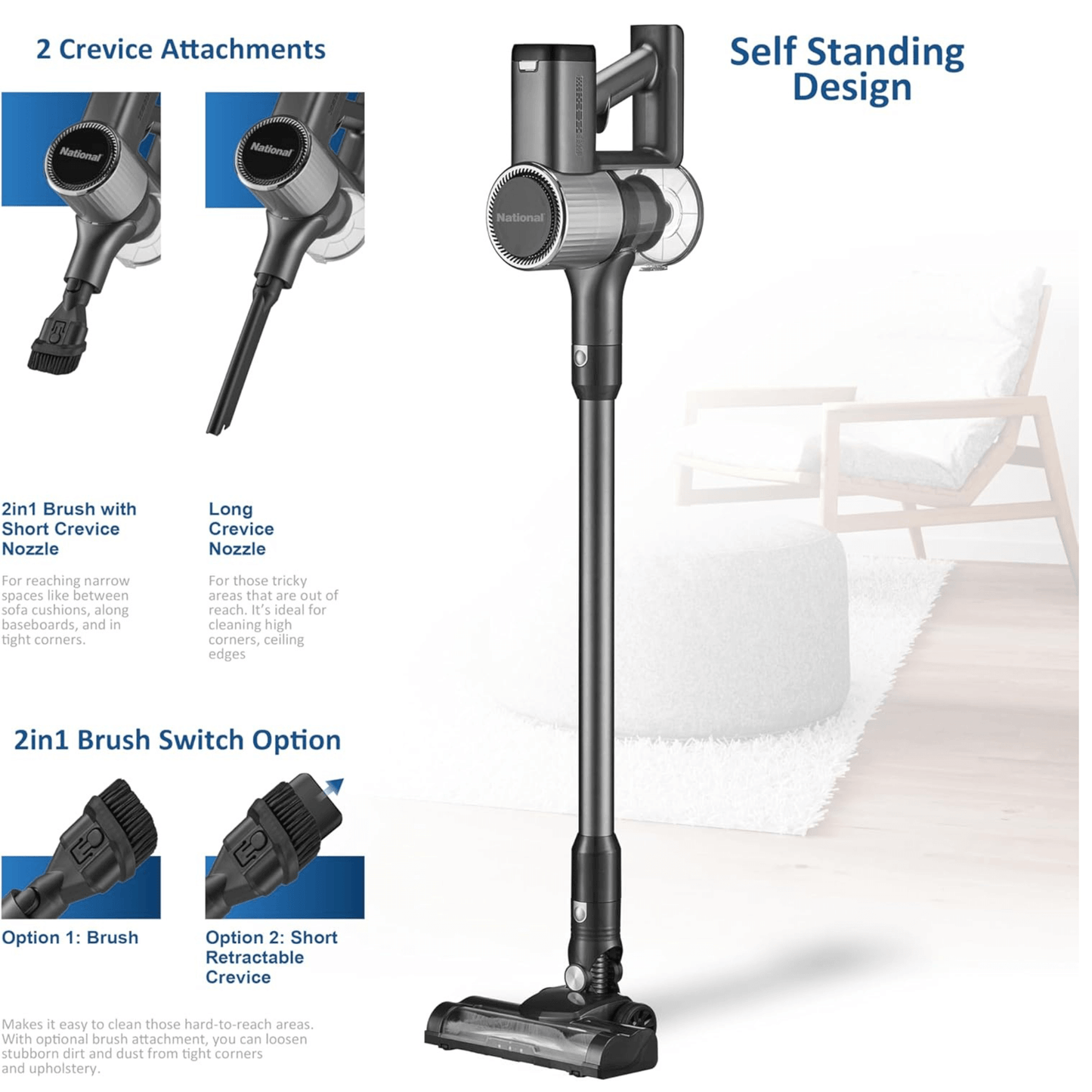 National 2-in-1 Cordless Upright and Handheld Vacuum Cleaner