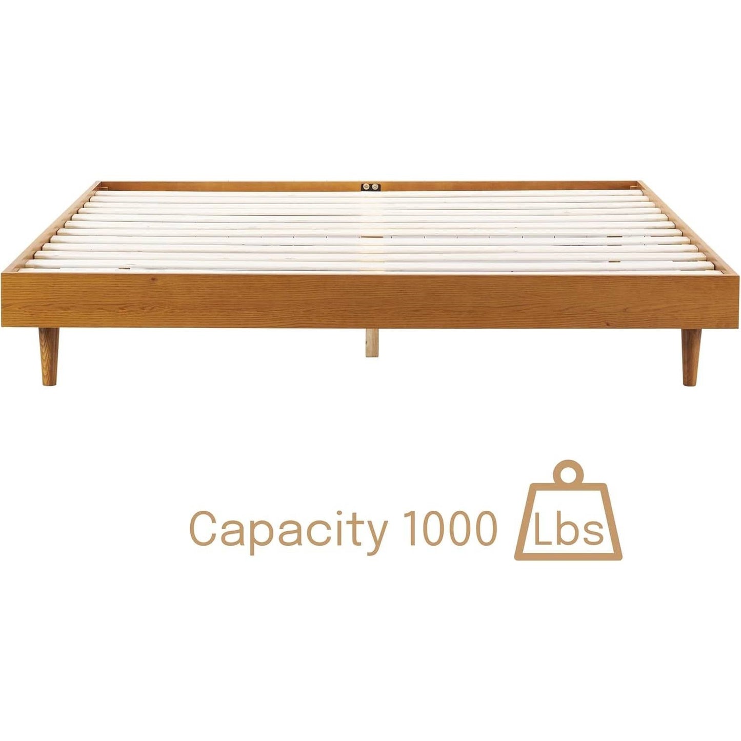 Queen size Mid-Century Modern Platform Bed Frame in Light Wood Finish