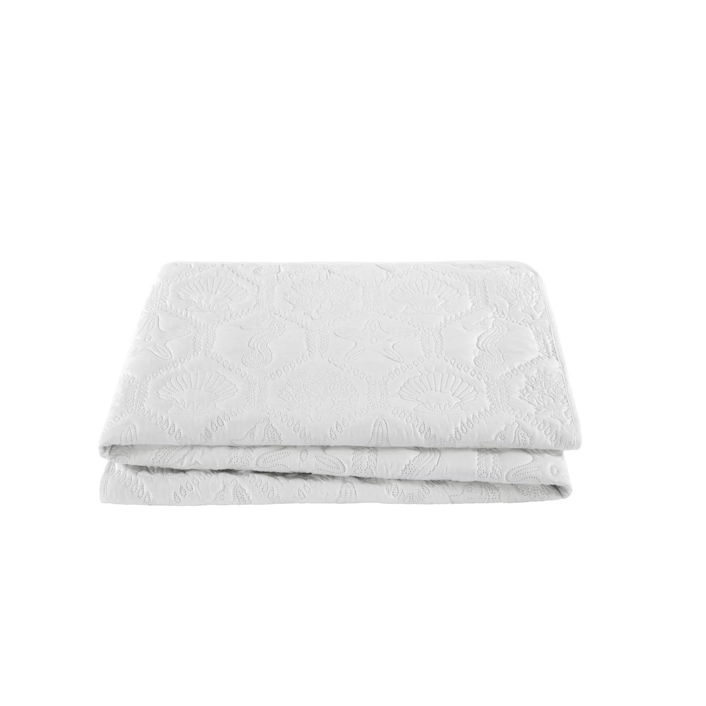 Queen size Coastal Beach Seashells Starfish Sea Horse White 3-Piece Quilt Set